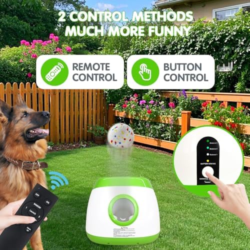 MEKAPLE Automatic Dog Ball Launcher, Upgraded Interactive Dog Balls Thrower with 3 Distance 29Ft-79Ft, Remote Control Ball Launcher for Medium & Large Dogs, 5 Etpu Balls Included (Lime Green)