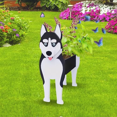 Siberian Husky Dog Planter Pots, Animal Shaped Flower Pot