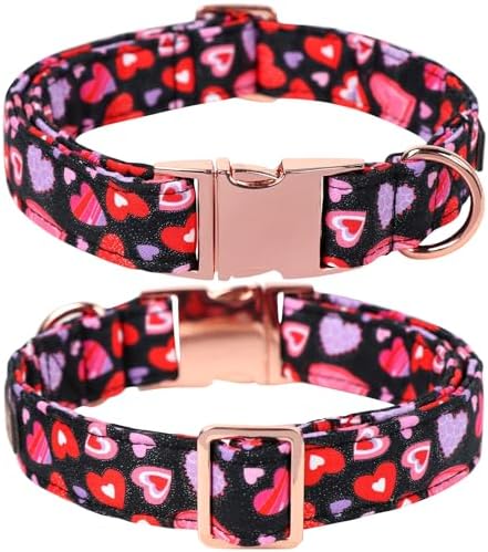 Lionet Paws Valentines Dog Collar Bowtie, Dog Bowtie Collar with Metal Buckle for Dogs, Adjustable Fabric Black Dogs Collars Girl Boy, S, Neck 10-16 in
