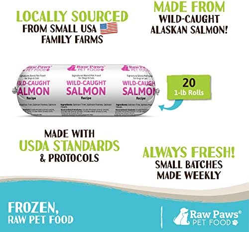 Raw Paws Frozen Raw Wild Salmon Recipe Dog & Cat Food, 1-lb Rolls (20 Pack)