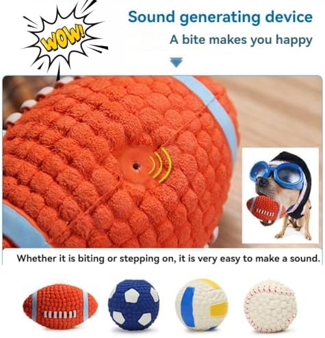 Squeaky Chew Dog Toys Interactive Sports Balls with Squeaker Soft Latex Rubber Bouncy Fetch Ball Toy (Soccer, Volleyball, Football, Tennis) for Puppy & Dog (Volleyball,Large)