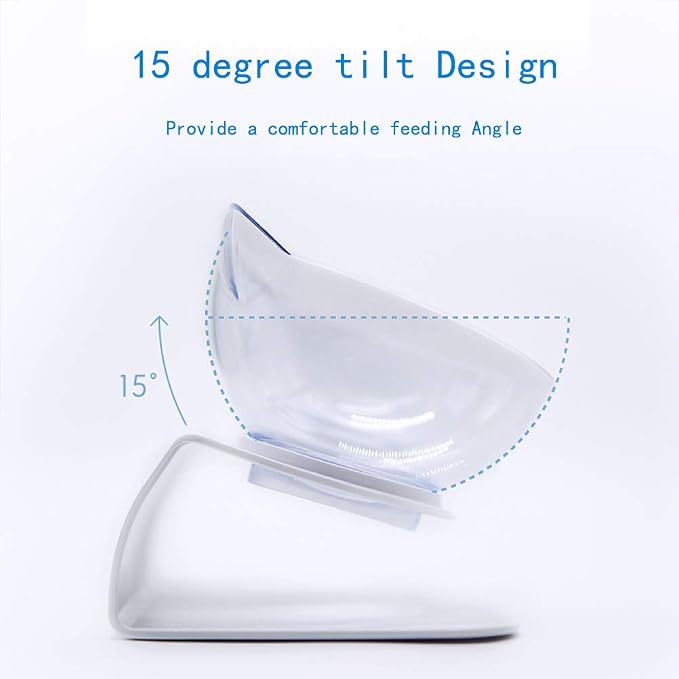Luck Dawn Double Elevated Cat Bowls with Raised Stand, 15 Tilted cat Design Neck Guard Stand Pet Food Water Feeder Bowl for Cats or Small Dogs