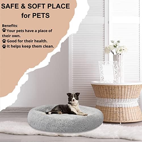 SAVFOX Calming Donut Dog Bed, 54", Light Grey