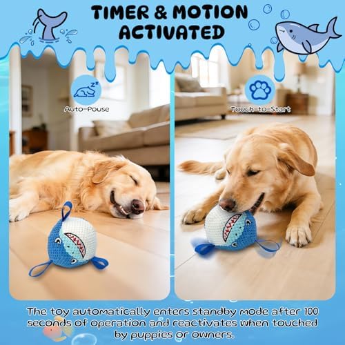 Automatic Moving Squeaky Dog Toy, USB Rechargeable Shark Ball for Large | Interactive Chew Toys with Plush Cover, Toss Fetch Tug Play to Keep Pets Busy, Durable Gift for Medium Breed，Machine Washable
