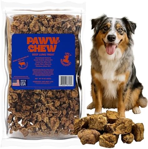 PAWW CHEW Beef Lung Dog Treats - Single Ingredient, High Protein, 1 LB