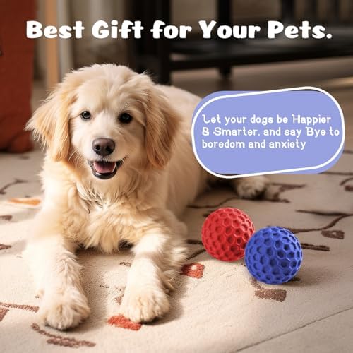 HIPPIH Indestructible Squeaky Dog Toys, Interactive Dog Balls 2 Pack | Chew Toys for Aggressive Chewers, Natural Rubber, Large/Medium Dogs, Tough Puppy Teething Toy, Relieve Anxiety