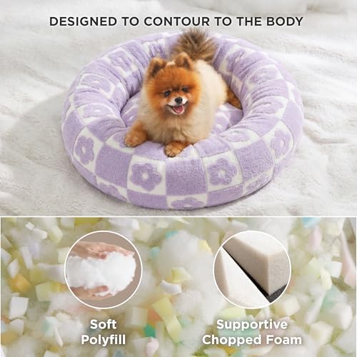 LE SURE Shown on TV Jacquard Donut Small Dog Beds,Flower Checks 23x23x7in