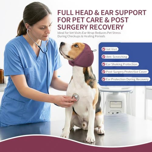 BRKURLEG Dog Ear Cover Noise Protection, Thick Padded Ear Wrap, Plum, S | Adjustable Calming Hoodie for Anxiety Relief, Anxiety Relief Head Cover, for Firework, Thunderstorm, Grooming & Winter Warmth