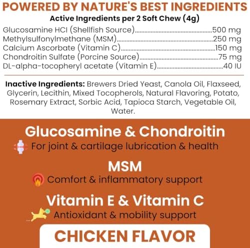 Hip and Joint Supplement For Dogs, 60 Soft Chews, Glucosamine & Chondroitin
