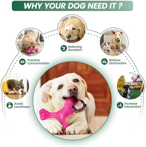 Dog Chew Toys for Aggressive Chewers Large Breed,Indestructible Bones Toy，Durable Cleaning Toothbrush Natural Rubber Dog Toys… (Pink)