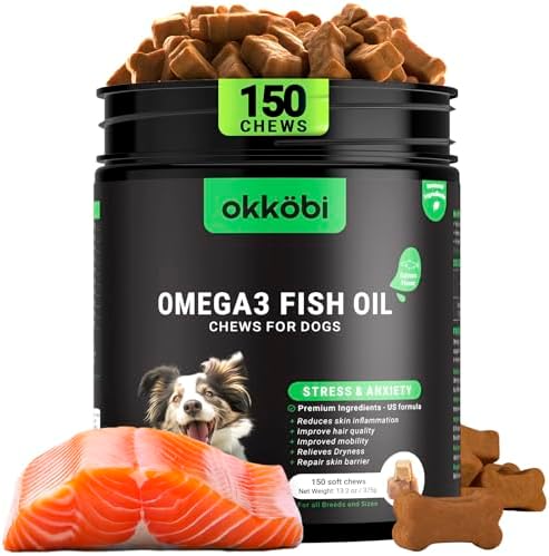 Omega 3 Chews for Dogs - 150Pcs - Dog Skin and Coat Supplement - Rich in EPA & DHA Fatty Acids - Itching Skin Relief Chews - Reduce Hair Shedding - Made with Fish Oil - Salmon