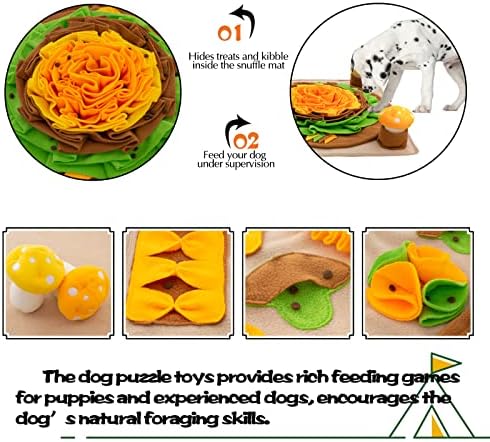 Pet Snuffle Mat for Dogs Hedgehog Puzzle Toy Large Sniffing Mat with Squeaky Mushrooms Portable Indoor/Outdoor Digging Mat for Foraging Skills & Stress Relief