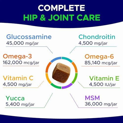 Glucosamine for Dogs Hip & Joint Supplement - Chondroitin, Omega-3, MSM - Joint Health & Pain Relief - Senior & Large Dogs - Made in USA - 180 Mobility Chews