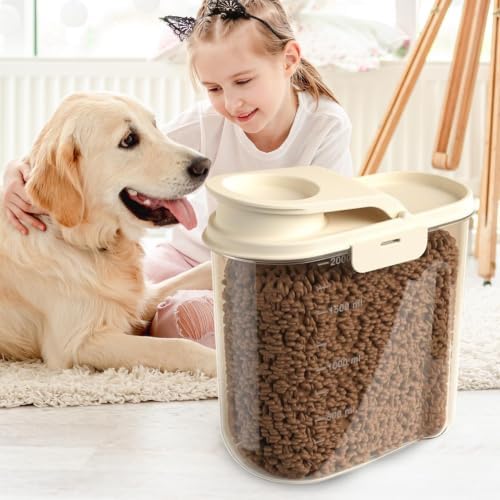 Dog Food Container 2L Airtight Anti-Moisture Dust-Proof, 2L, Khaki
