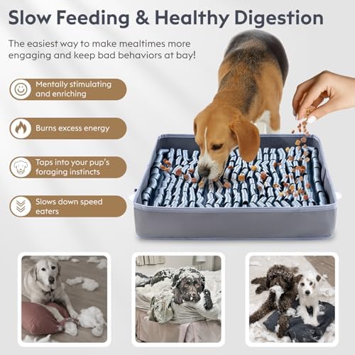 FunFurry Snuffle Mat for Dogs, Dog Puzzle Mat, Interactive Dog Toys for Enrichment,Sniff Mats with Non-Slip Backing,Suitable for Breeds and Sizes of Dogs (Silver, 17" X 15")