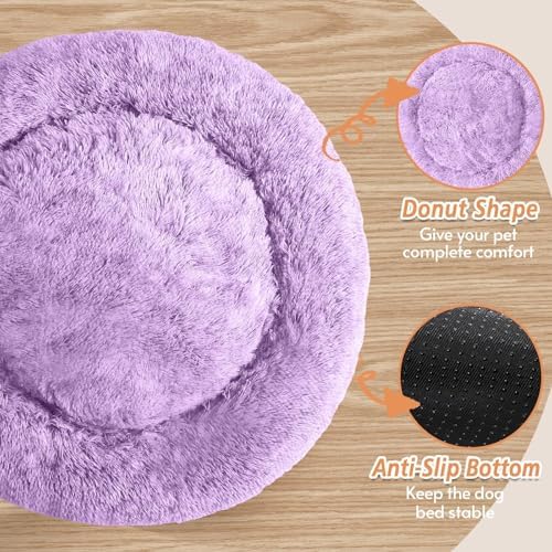 JOLLYVOGUE 31" Calming Donut Dog Bed, Purple