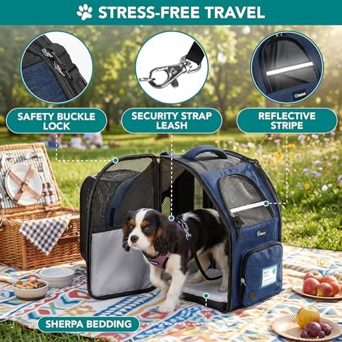 PetAmi Expandable Dog Backpack Carrier, Top Window & Multi-Entry, Up to 18 lbs, Navy