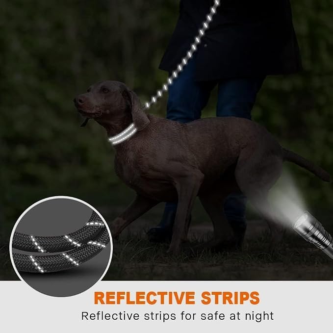Taglory Rope Dog Leash for Medium Large Dogs, 5 FT Padded Handle, Grey | Climbing Rope for Strong Pullers, Reflective for Night Walks and Training, Comfortable Grip, Anti-tangle Swivel Clip 1/2 inch