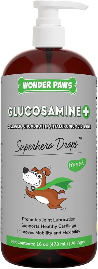 WONDER PAWS Liquid Glucosamine Drops Plus Milk Thistle Drops - for Dog Joint Health, Mobility Support, Liver, Detox & Overall Wellness – Liquid Glucosamine 16 Ounces - Milk Thistle 2 Ounces