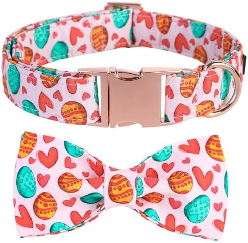 Lionet Paws Easter Dog Collar with Bowtie,Egg Bow Tie Pink Dog Bowtie Collar with Metal Buckle for Dogs, M, Neck 13.5-22 in