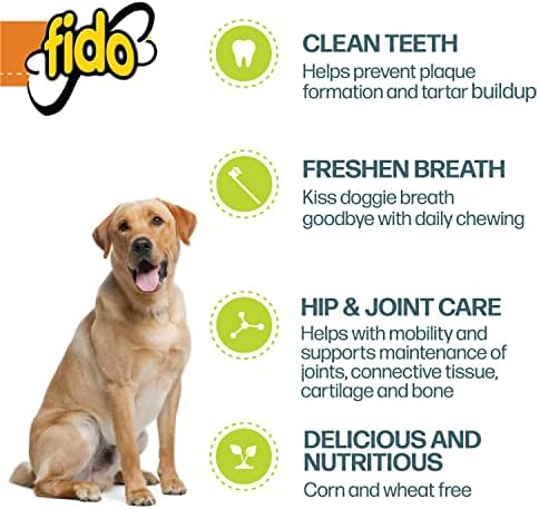 Fido Flex Hip & Joint Care Bones for Dogs - 8 Count, Pack of 3 - Glucosamine & Chondroitin Support - Promotes Mobility & Joint Function - Reduces Plaque - for Medium Dogs - Made in USA (24 Total)