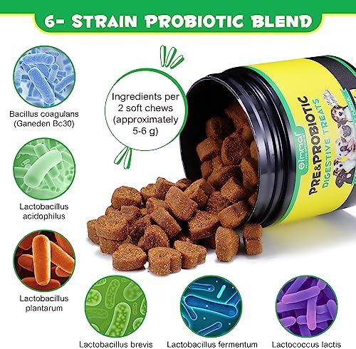 Probiotics Chews for Dogs - Pre & Probiotic Digestive Treats for Dog, Support Gut Health, Seasonal Allergies, Itchy Skin, Dog Supplement Soft Chews for Pet Immune System for Dogs - 120pc/Duck Flavor