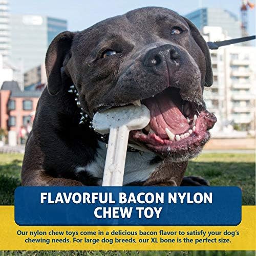 Bullibone Nylon Dog Chew Toy for Aggressive Chewers - Dental Hygiene Bone with Bacon Flavor, Durable Tough Chew Toys for Extra Large Dogs, Indestructible Dog Bone - Single
