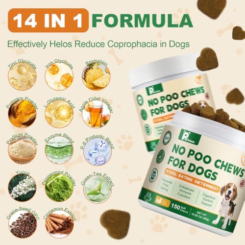 No Poo Chews - Coprophagia Deterrent for Dogs, No Poop Eating Deterrent for Dogs, Stopping Dog from Eating Poop Supplement with Probiotics & Digestive Enzymes, Duck Flavor