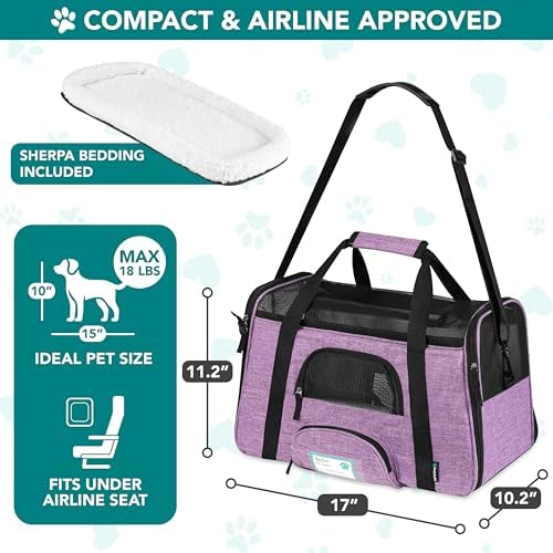 PetAmi Airline Approved Pet Carrier, Cats & Small Dogs, Small, Heather Purple