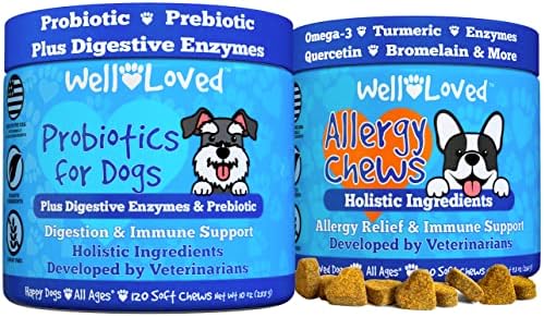 Well Loved Probiotics for Dogs & Well Loved Dog Allergy Chews Bundle, Vet Developed, Made in USA