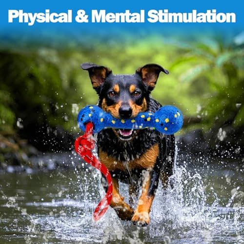 Mity rain Floating Dog Toys –E-TPU Water Pool Fetching Toy with Rope | for Small Medium Large Pet, Bumper Shape Indestructible Interactive Dog Chew Toys for Summer Outdoor Training Fun (Blue)