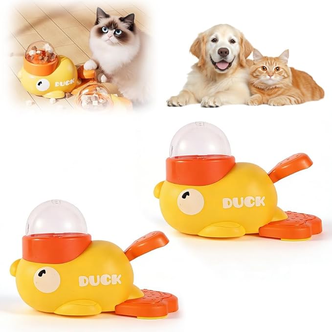Dog Interactive Treat Dispenser, 2026 New Yellow Duck Cat Treat Dispenser, Interactive Dog Food Dispenser with Button, Dog Slow Feeder Prevents Bloating for Small & Large Cats Dogs (2Pcs)