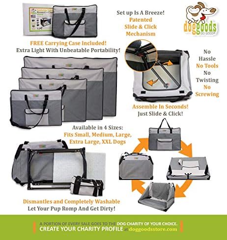 Folding Soft Dog Crate by DogGoods - Indoor/Outdoor Kennel, Collapsible for Camping, Car, Roadtrips - Extra Large, Large, Medium, Small Dogs