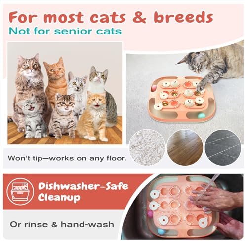 KADTC 2-in-1 Cat Puzzle Toy & Track Balls, Interactive Slow Feeder for Cats | Large Activity Board: 2 Play Modes, 2 Challenge Levels, No Loose Parts; Eases Indoor Boredom, Burns Energy, Curbs Fast Eating