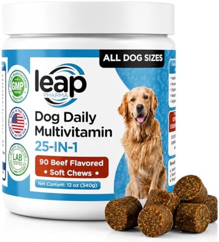 Multivitamins &Supplements for Dogs - Krill Oil, Omega 3,6,9, pre&probiotics, Essential Vitamins, for Hip & Joints, Skin &Coat,Digestive, Immunity Support (90 Chews)