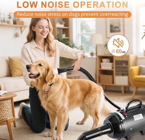 NESTROAD Dog Dryer, 4.3HP/3200W High Velocity Pet Hair Dryer, Stepless Adjustable Speed, Quick-Drying, Reduce Noise & Heat Insulation, 4 Nozzles and a Brush, Black