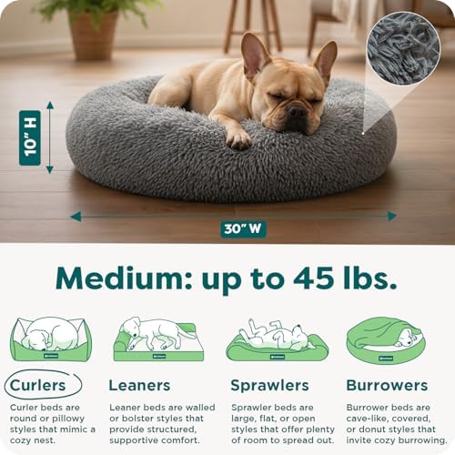 Furhaven Calming Donut Dog Bed, 30", Medium, Gray