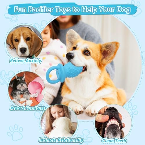 Latex Chew Dog Toys, Novelty Squeaky Pacifier Dog Toys, 5.2" Durable Pacifier Dog Chew Toys for Small and Medium Dogs(Blue,1Pcs)