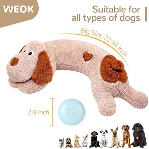 WEOK Puppy Heartbeat Toy, Dog Heartbeat Toy for Separation Anxiety Relief, Puppy Toy with Heartbeat Stuffed Animal Anxiety Calming Behavioral Aid Plush Toy for Dogs Cats Pets (Brown +)
