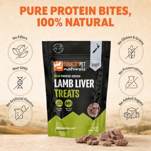 New Zealand Raw Freeze-Dried Lamb Liver 60% Protein Bites 100% Grass-Fed, Premium, Single Ingredient, Grain & Gluten Free Dog Treat & Topper. No Crumbling 6-Pack