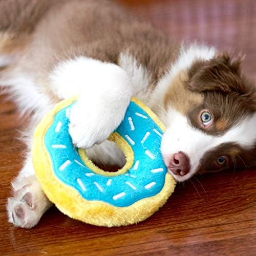 ZippyPaws Donutz No Stuffing Dog Toys to Keep Them Busy - Blueberry Donut | For Small and Medium Dogs, Squeaky Pet Toy for Boredom, Unstuffed Chew Toy, Soft Plush Puppy Products