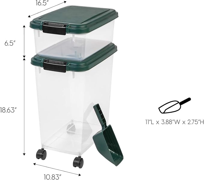 IRIS USA Airtight Pet Food Container, Up to 30 lbs & 11 lbs, Green