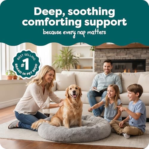 FurHaven Calming Donut Dog Bed, 45", Jumbo/XL, Mist Gray