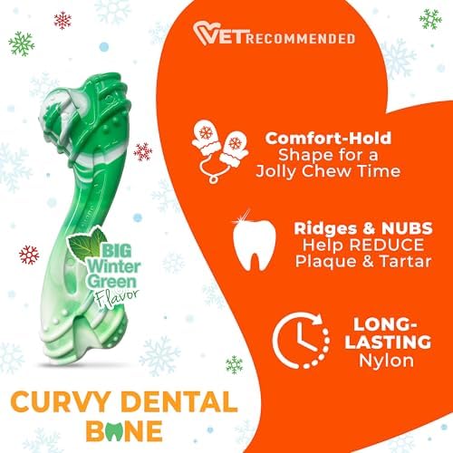 Nylabone Power Chew Holiday Curvy Dental Bone Dog Chew Toy, Large | Wintergreen flavor, durable dog toys for aggressive chewers, long lasting, dog toys for large dogs up to 50 lbs