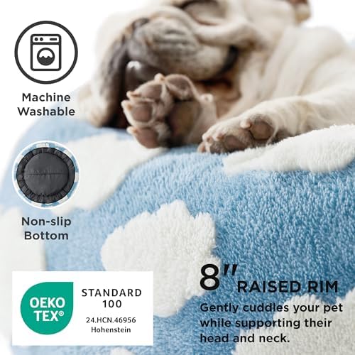 LE SURE Shown on TV Jacquard Donut Dog Beds Large Sized Dog,Blue 36x36x8in