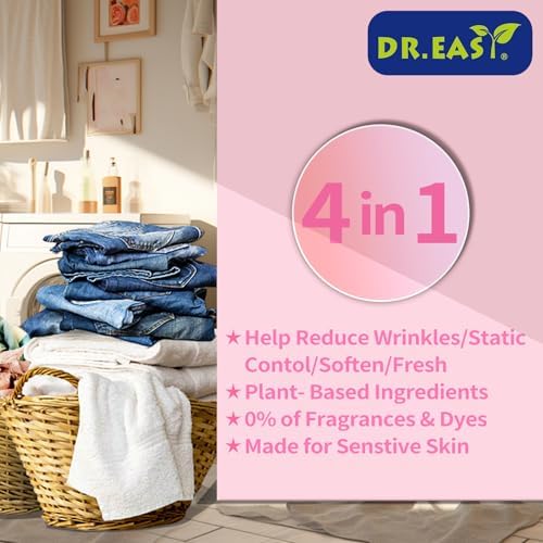 DR.EASY Dryer Sheets Plant Based Formula 252 Ct Super Caring,Softener sheets for Laundry Unscented No Dyes Reduce Static & Wrinkles Help Repel Pet Hair