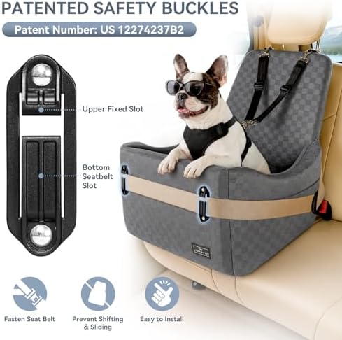 PETSFIT Pet Car Seat - Patented Safety System, 5in Elevated Cushion
