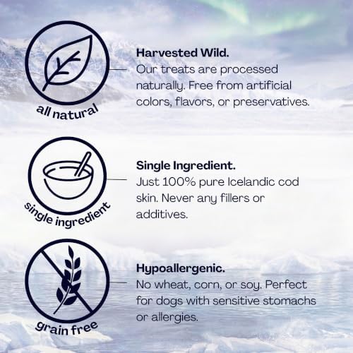 Hand-Folded Cod Skin Dog Treats, Single Ingredient Wild-Caught Icelandic Fish Skins, High Protein Natural Dental Chews, Omega-3 Rich Grain-Free Dog Treats, 5 Pack