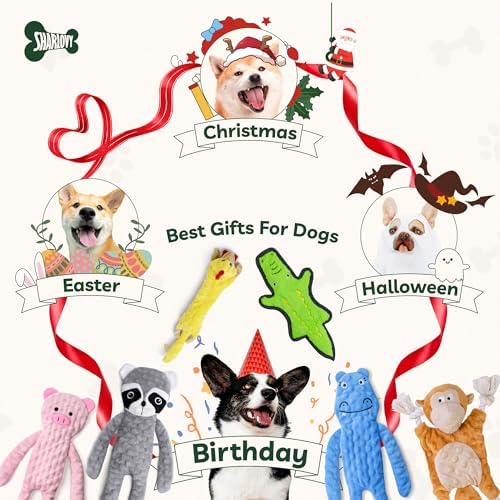 SHARLOVY No Stuffing Dog Toys Crinkle Squeaky, Long Lasting Chews for Aggressive, Durable Plush Dog Puppy Chew Toys for Teething, with 6 Tough Layers for Small Medium Large Breed-5pack,Small