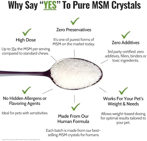 Pure MSM Crystals for Dogs | Organic Sulfur | Joints, Skin, Coat | 2 Pack